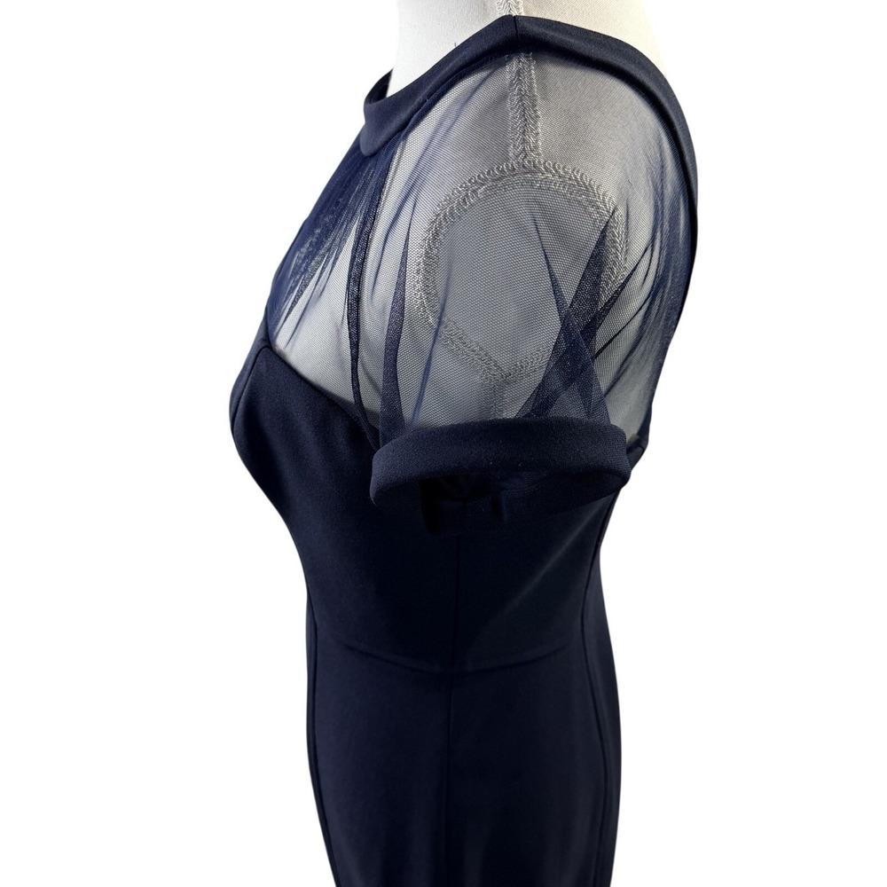 MAGGY LONDON Mesh Illusion Sheath Dress 6 Navy Classic Elegant Cocktail - Picture 6 of 9